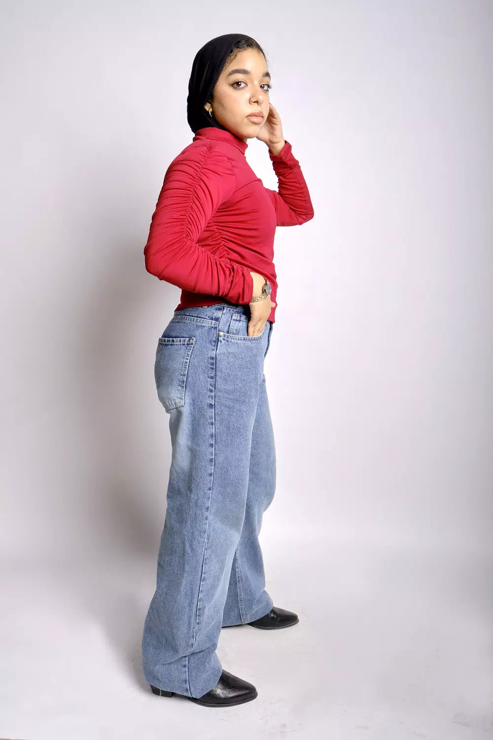 Side-Ruched Sleeve Top