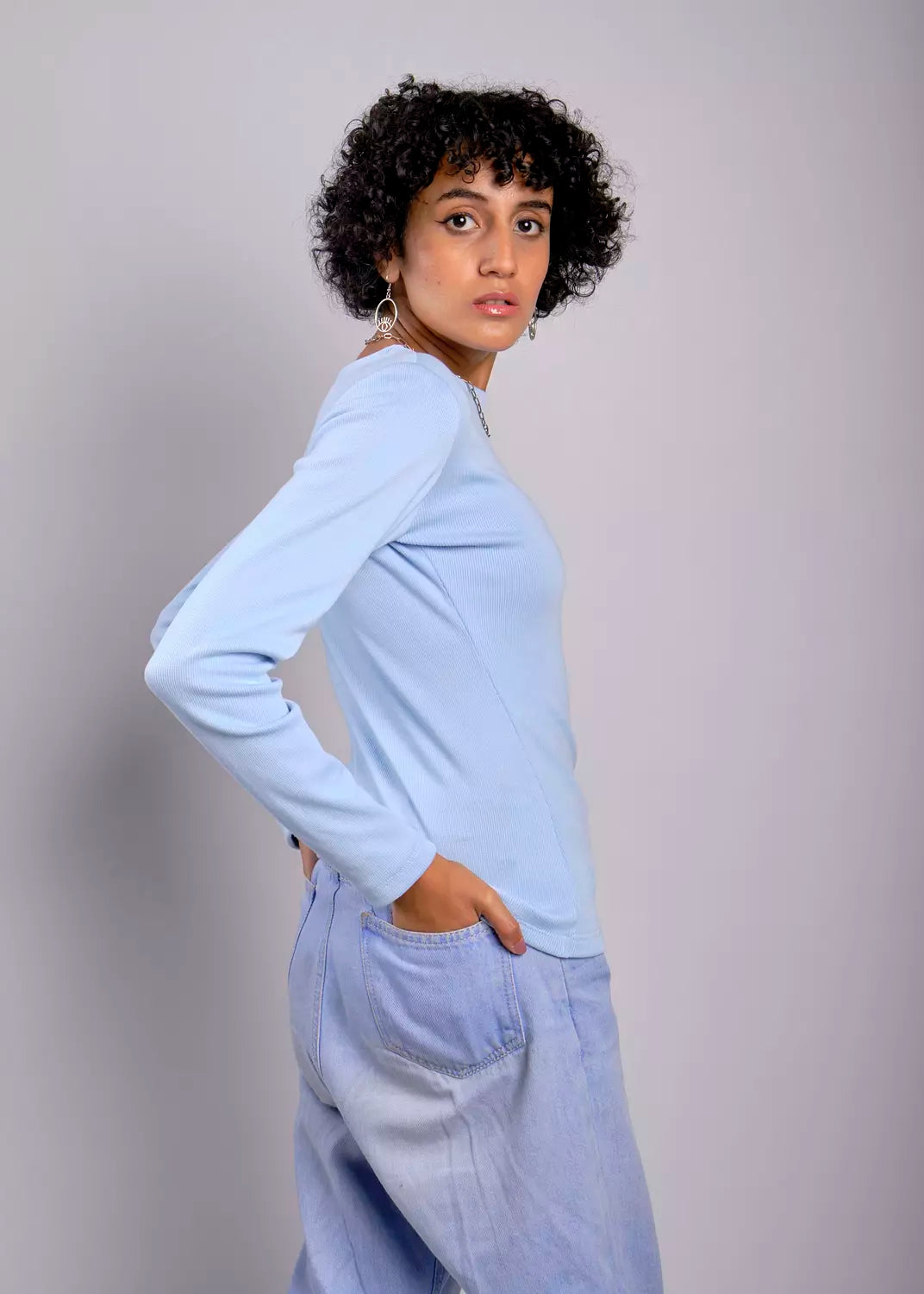 Crew neck basic ribbed top