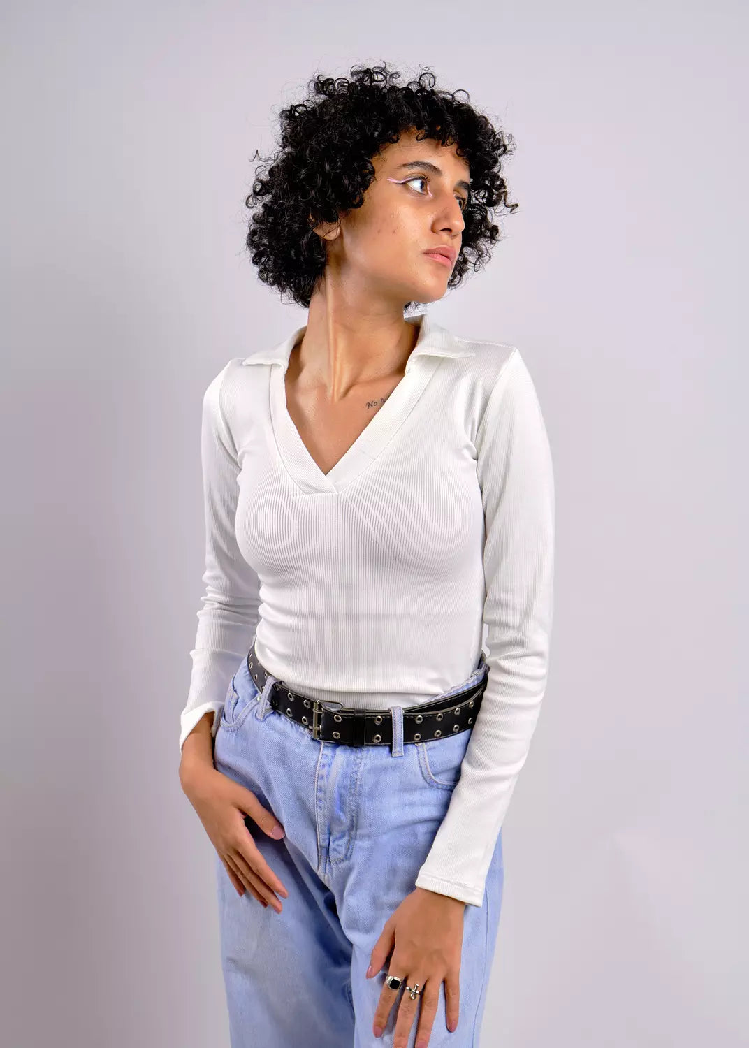 V-NECK basic ribbed top