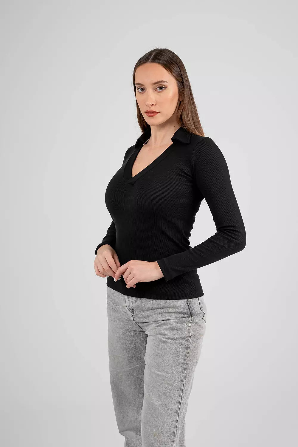V-Neck Ribbed Top