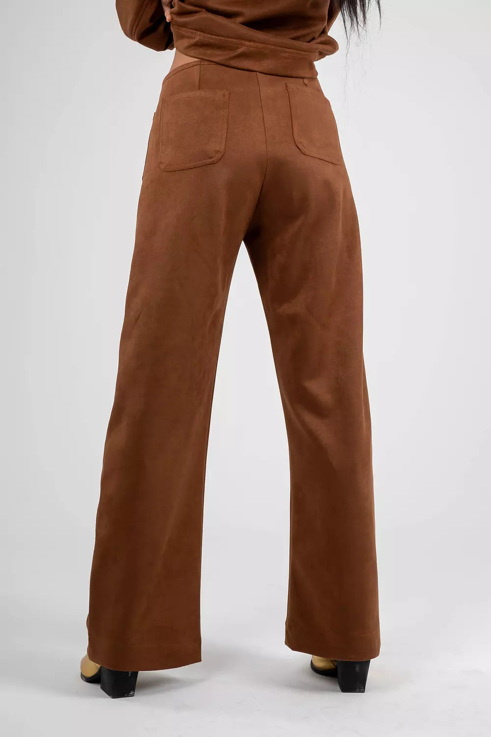 Luxe Suede Straight-Leg High-Waist Pants