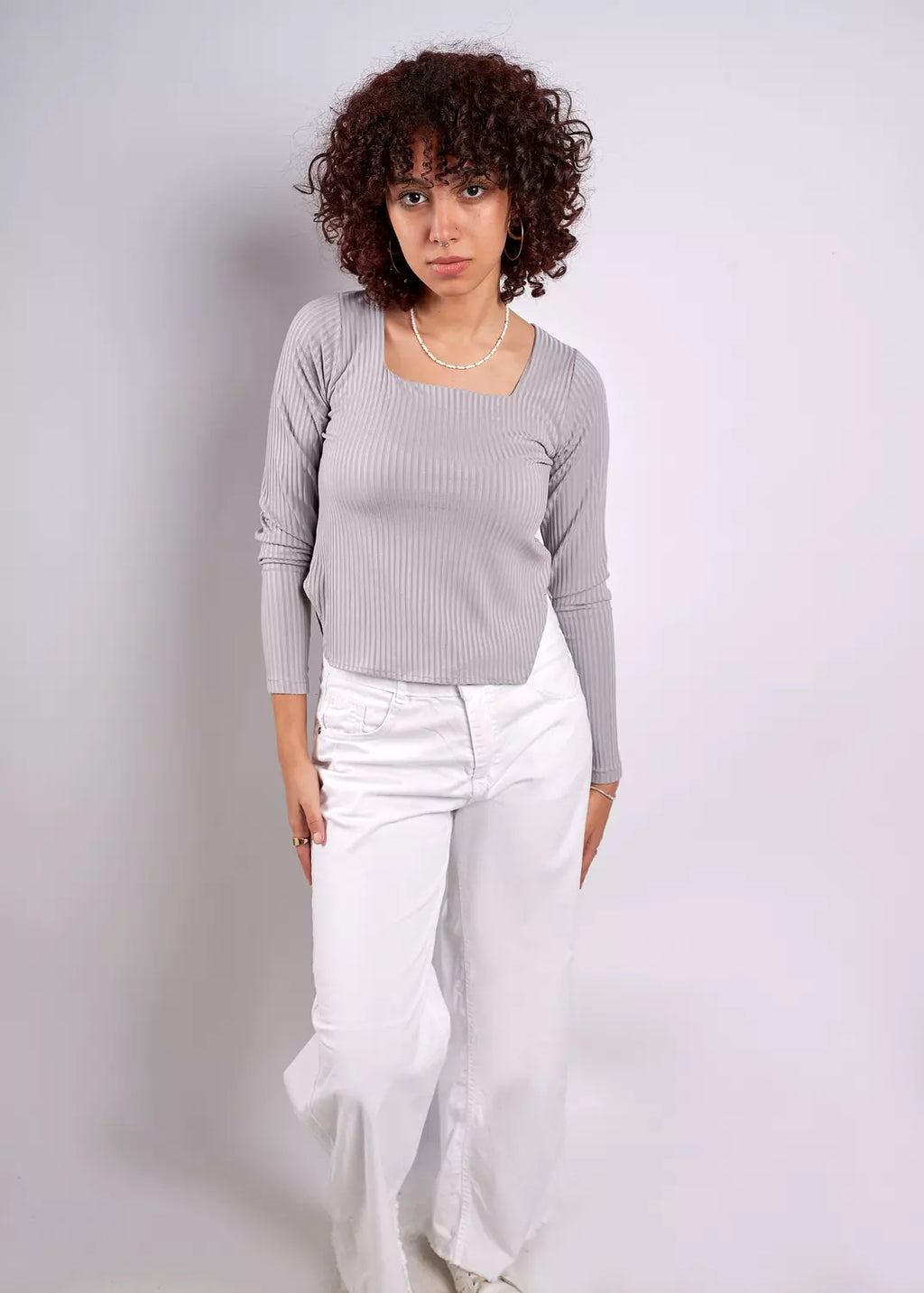 squared-neck basic ribbed top