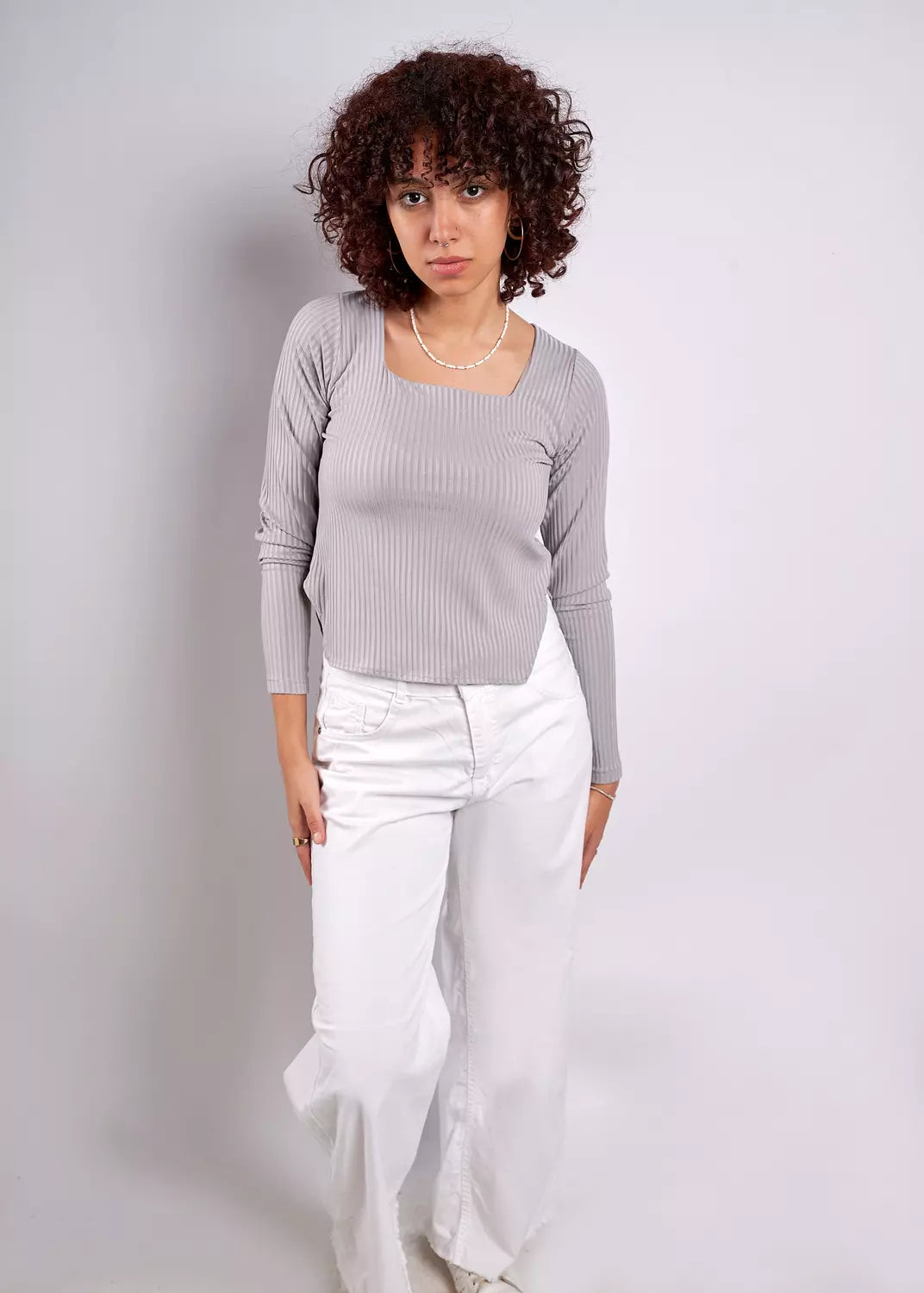 squared-neck basic ribbed top
