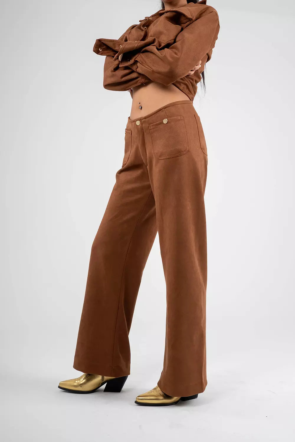 Luxe Suede Straight-Leg High-Waist Pants