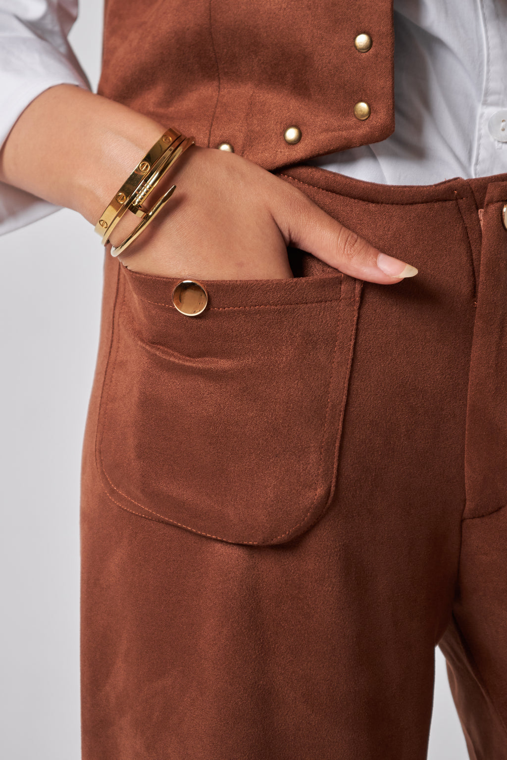 Luxe Suede Straight-Leg High-Waist Pants