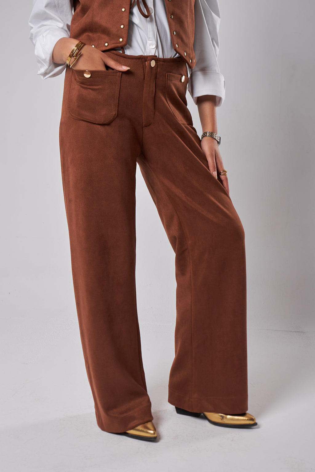 Luxe Suede Straight-Leg High-Waist Pants