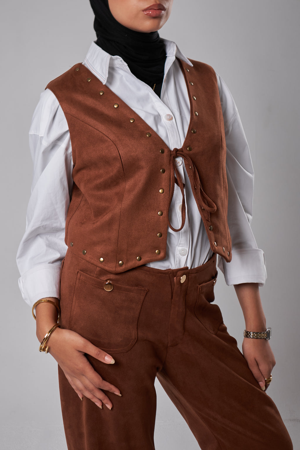 Luxe Suede Oxide-Stud Vest
