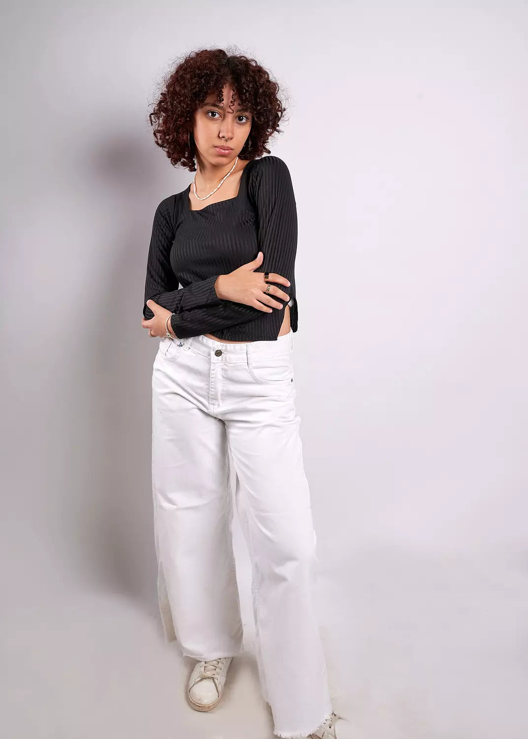 squared-neck basic ribbed top