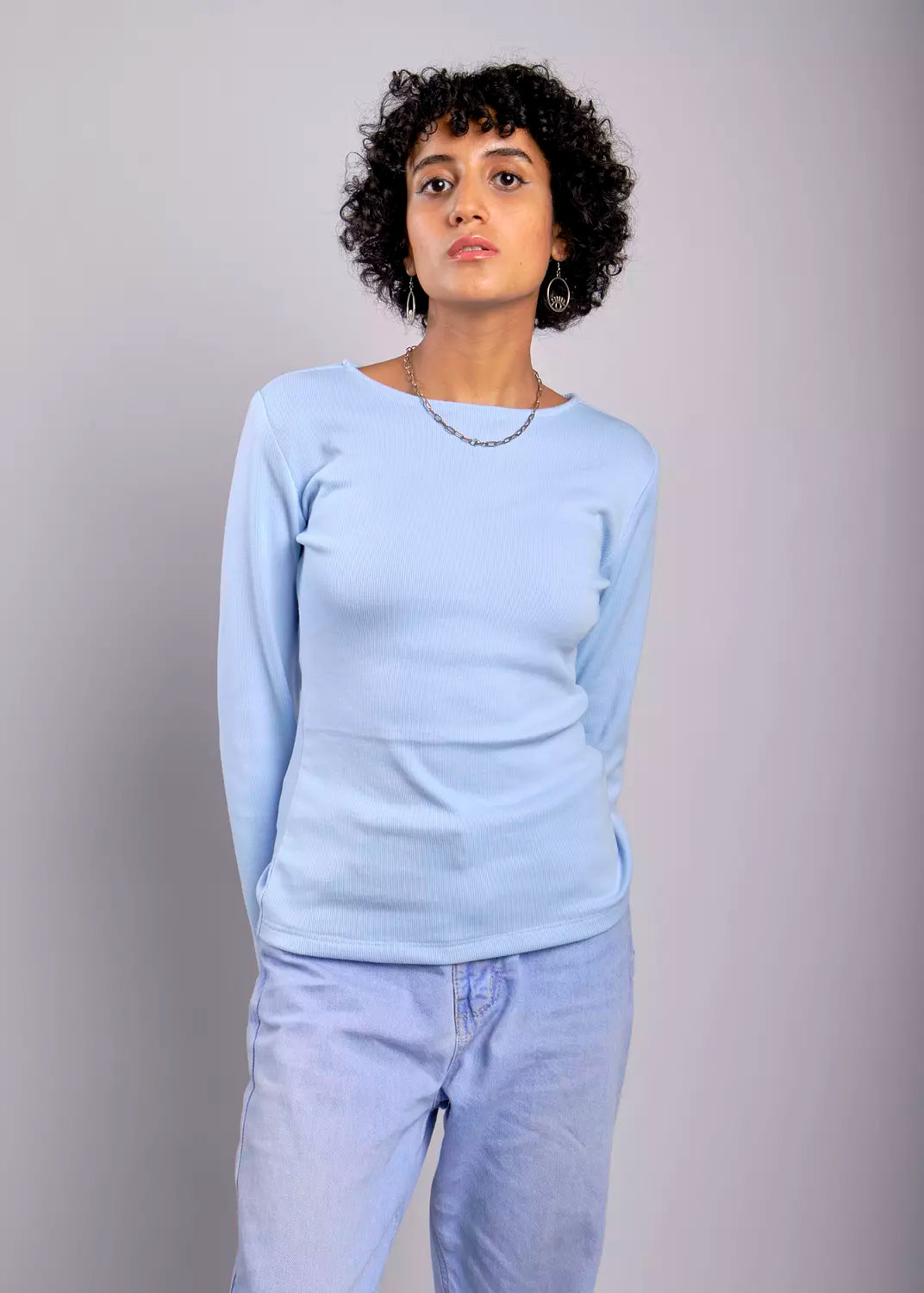 Crew neck basic ribbed top