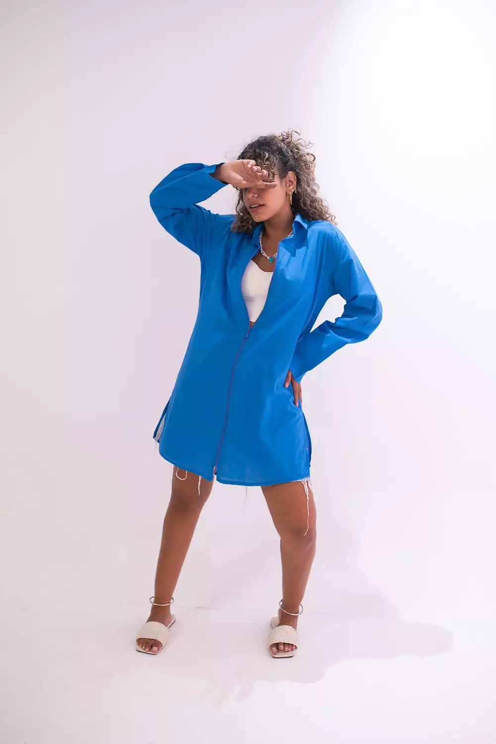 zipped oversize beach shirt