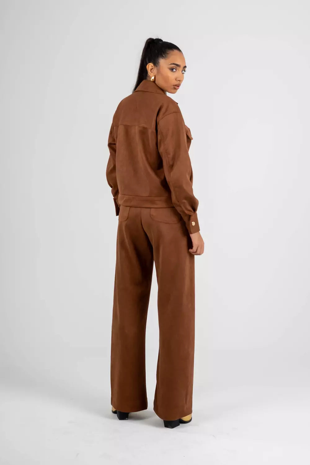 Luxe Suede Straight-Leg High-Waist Pants