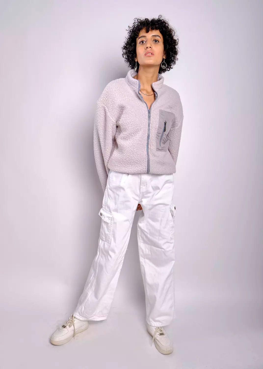 faux fur zip-up sweater