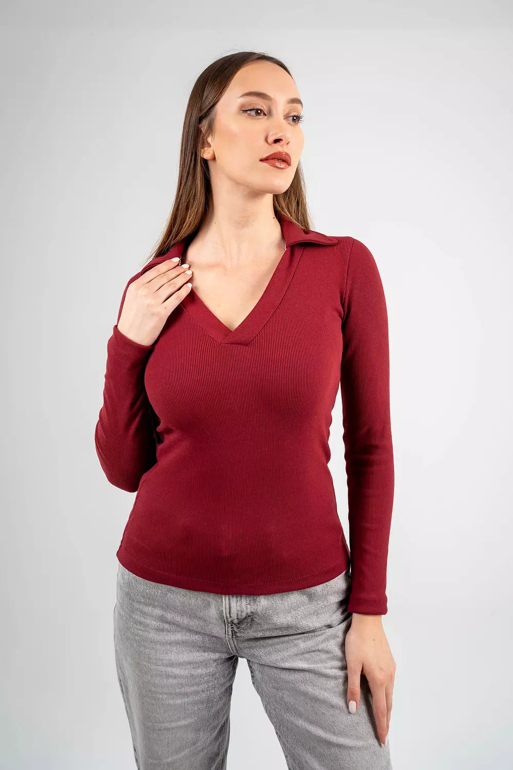 V-Neck Ribbed Top