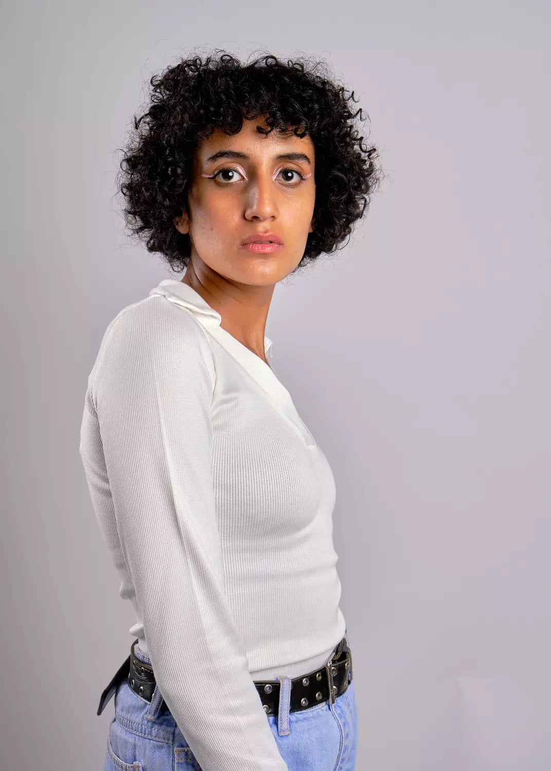 V-NECK basic ribbed top
