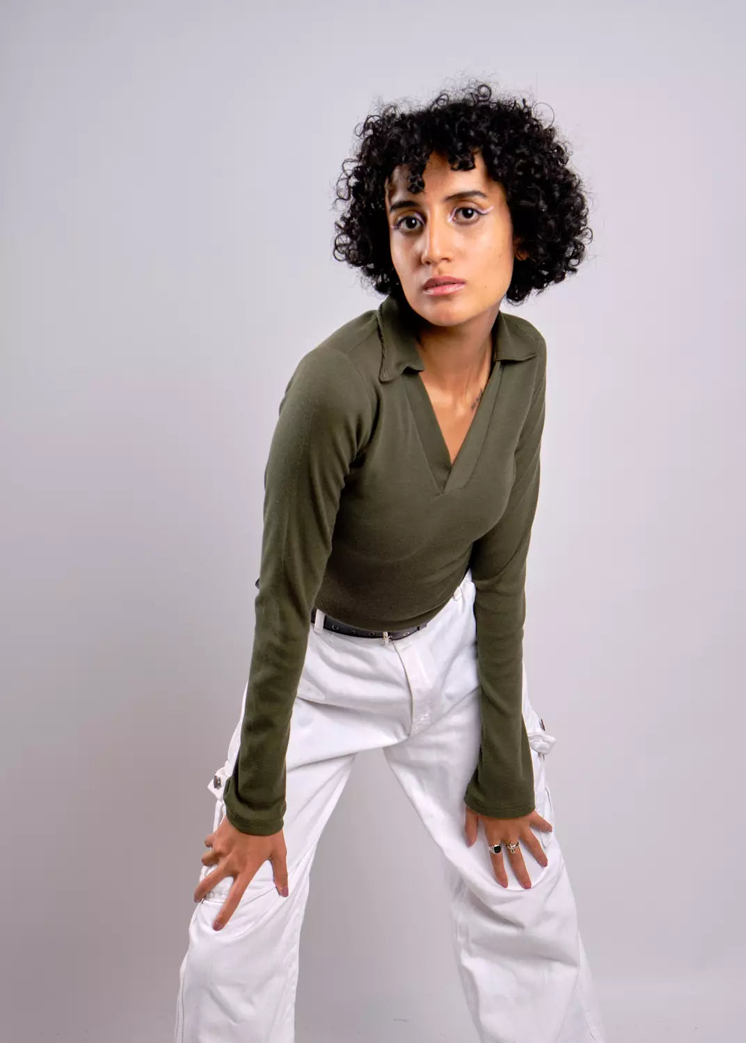 V-NECK basic ribbed top