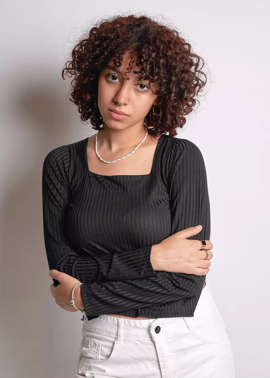 squared-neck basic ribbed top